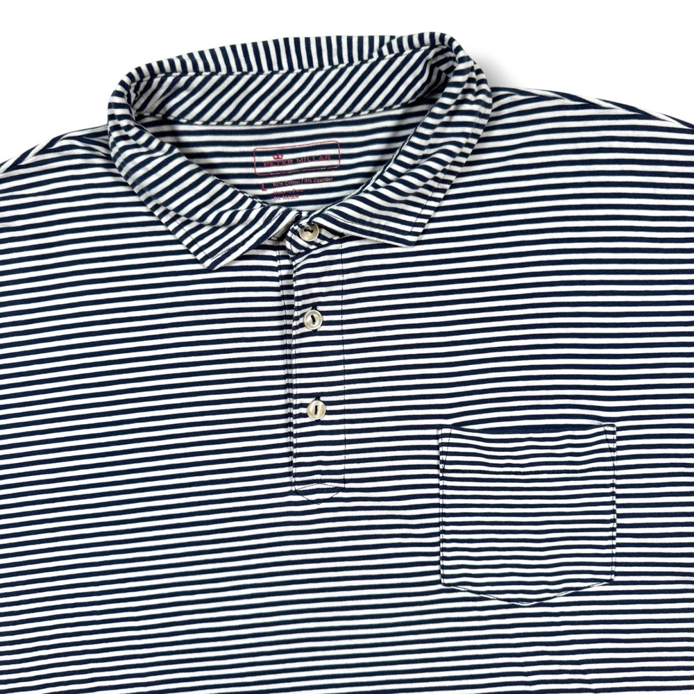 Peter Millar‎ Polo Shirt Mens Large Blue Striped Short Sleeve Golf Lightweight